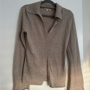Reformation Taupe Collared V-Neck Sweater Top